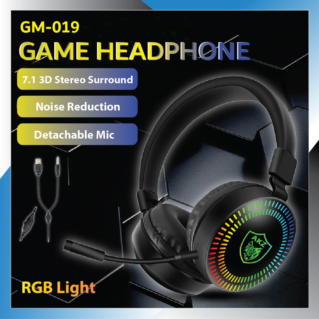 🔥READY STOCK🔥AKZ GM019 RGB 7LED Ultimate Gaming Headsets with Deep