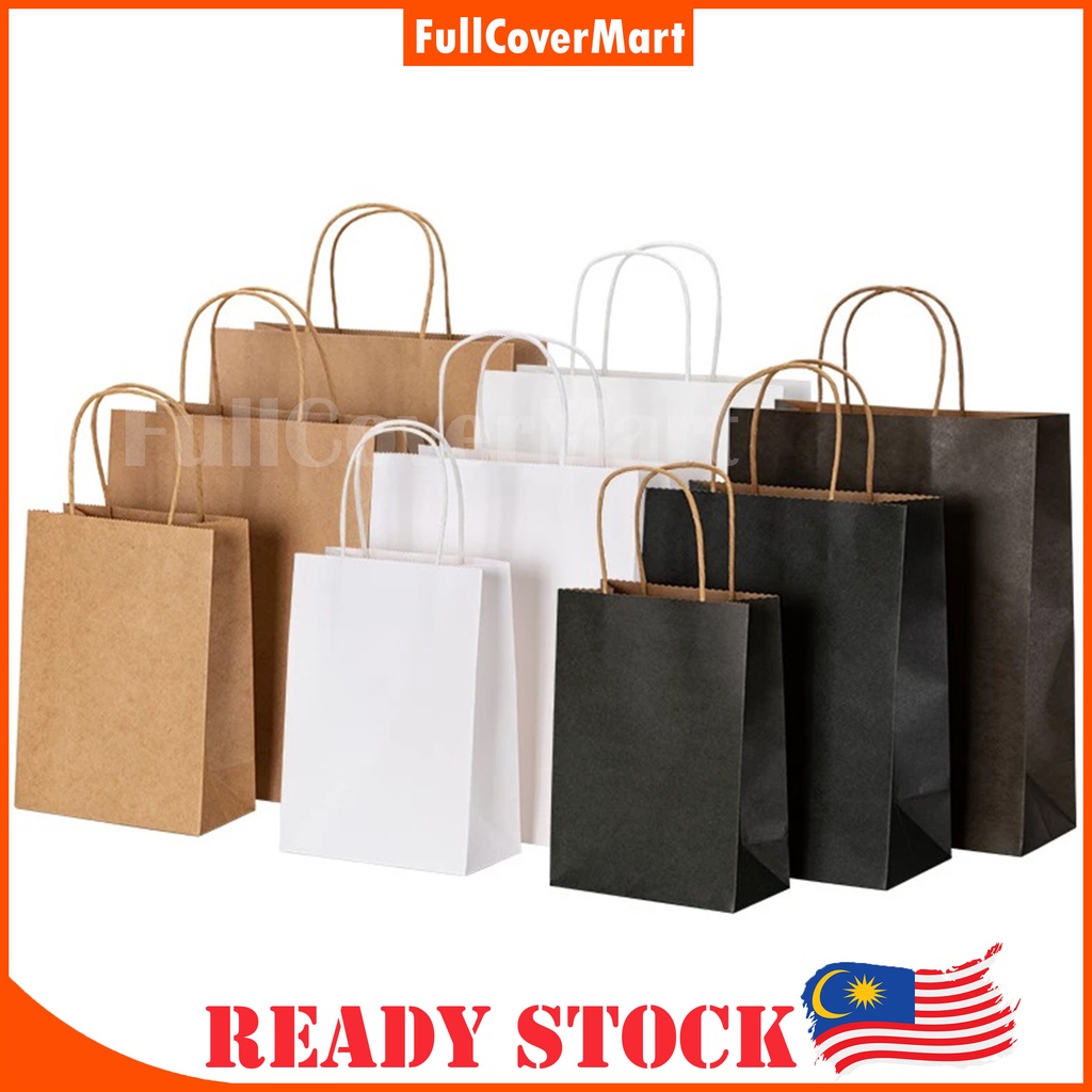 10Pcs Gift Kraft Paper Bag Reusable Solid Color Paper Bag with Handles for  Online Shopping Recyclable Clothing Shopping Bag