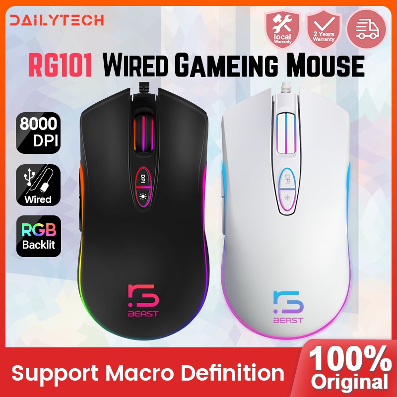 Dailytech RG101 Wired RGB Gaming Mouse 8000 DPI USB Ergonomic Mice With ...