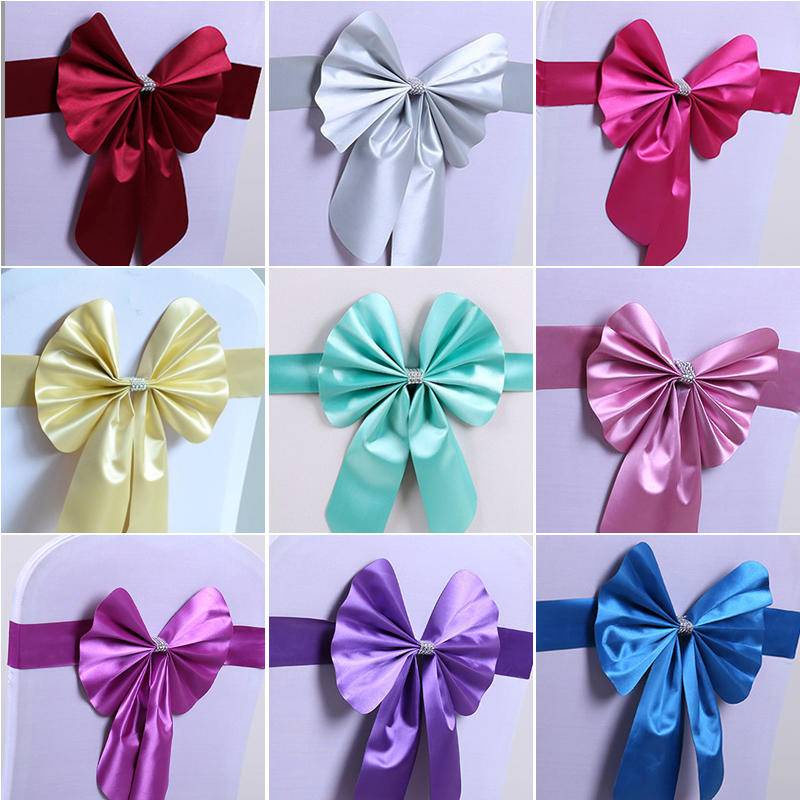 Colorful Chair Sashes Elastic Chair Cover Flower Ribbon Bows Tie for ...