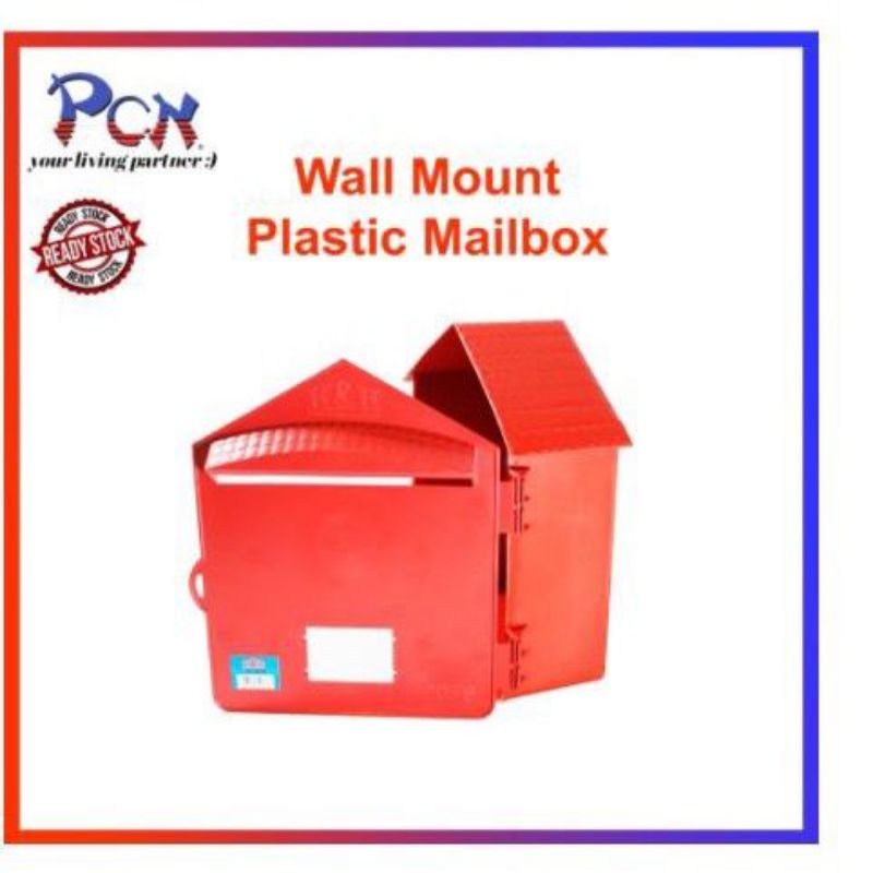 (Square) PCN Outdoor Vertical Wall Mount Locking Plastic Mailbox/ Letter Post Box/ Peti Surat