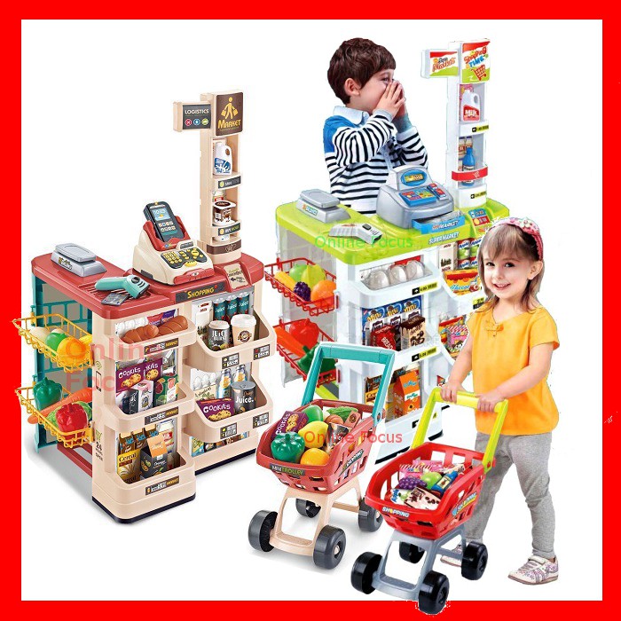 Supermarket and hot sale trolley playset