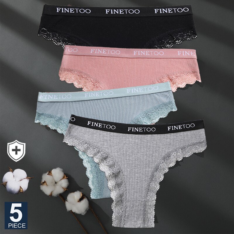 Finetoo 5pcs Set M Xxl Cotton Womens Brief Letter Thongs Girls