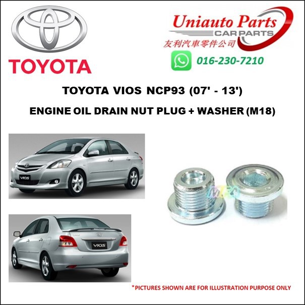 TOYOTA VIOS NCP93 (07' - 13') ENGINE OIL DRAIN NUT PLUG + WASHER (M18 ...