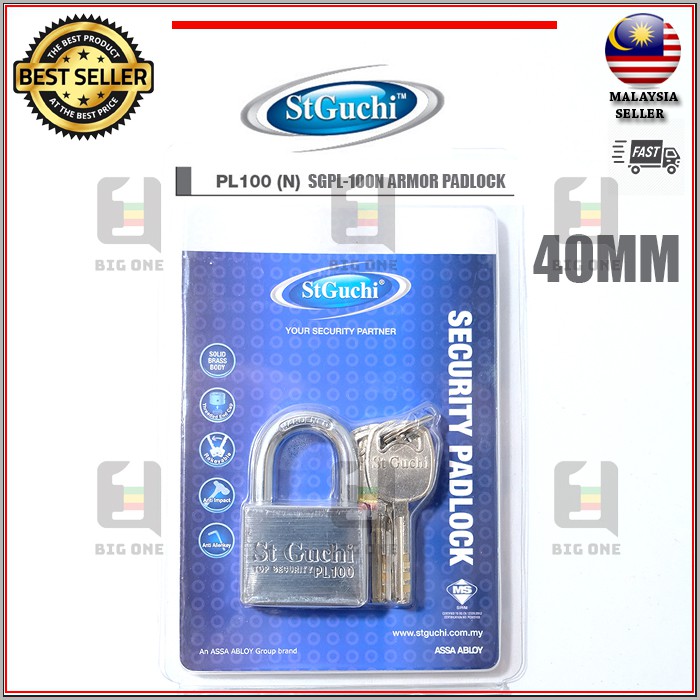 (40MM) ST GUCHI PL100 SGPL-100N 40MM BRASS CHROMED PADLOCK | Shopee ...