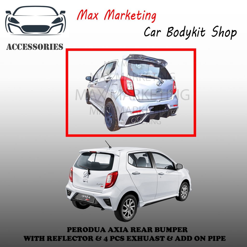 PERODUA AXIA REAR BUMPER WITH REFLECTOR 4PCS EXHUAST ADD ON