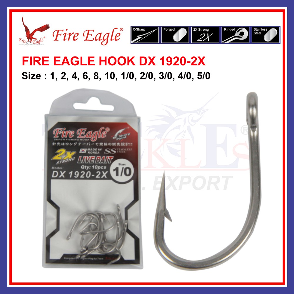 5-10pcs) Fire Eagle Live Bait Hook DX 1920-2X Stainless Steel