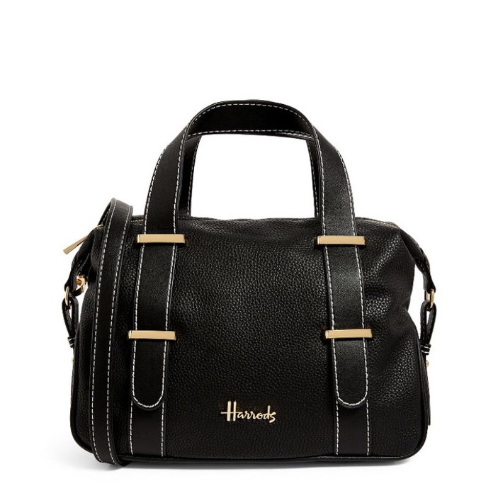 [AUTHENTIC] Harrods Rylett Top Handle Barrel Bag - Black & Tan | Shopee ...