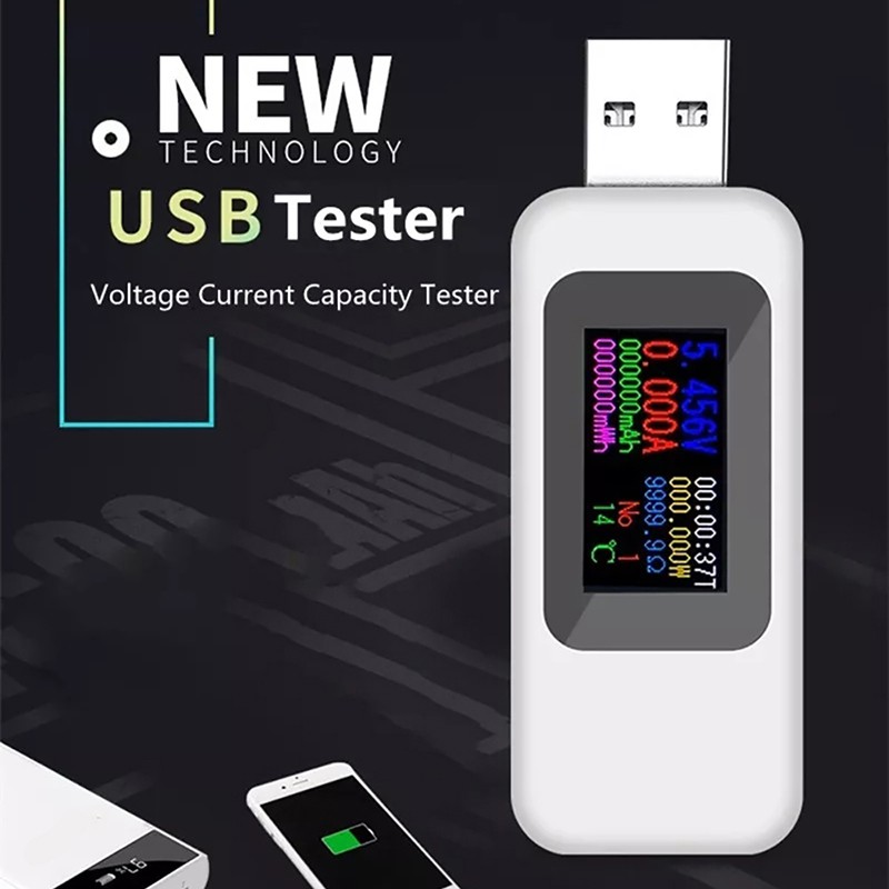 10 in 1 DC Type-C Color Display USB Tester 0-5A Current 4-30V Voltage USB  Charger Tester Power Meter Mobile Battery Detector