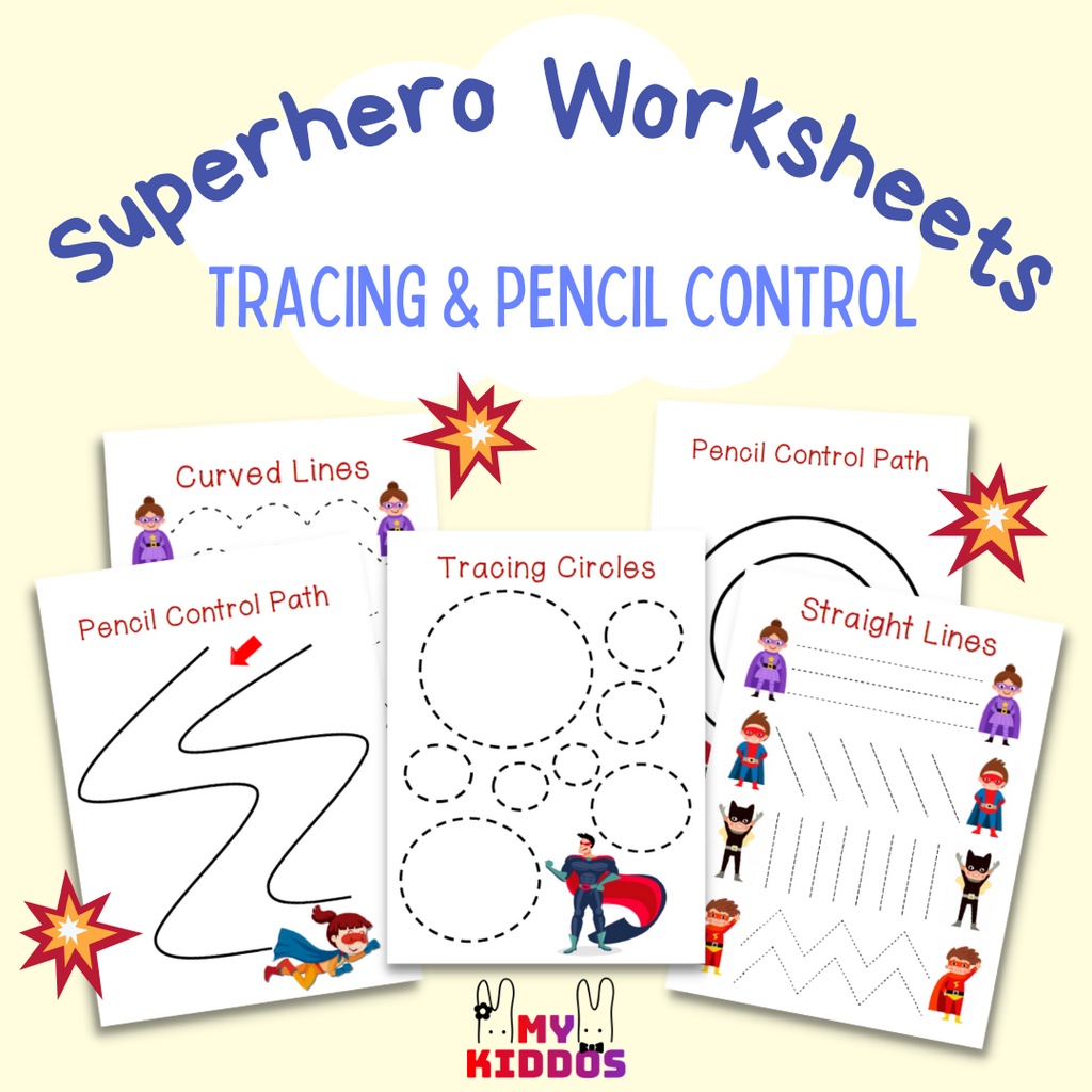 [SOFTCOPY] PDF Superhero Tracing & Pencil Control Worksheet Printables