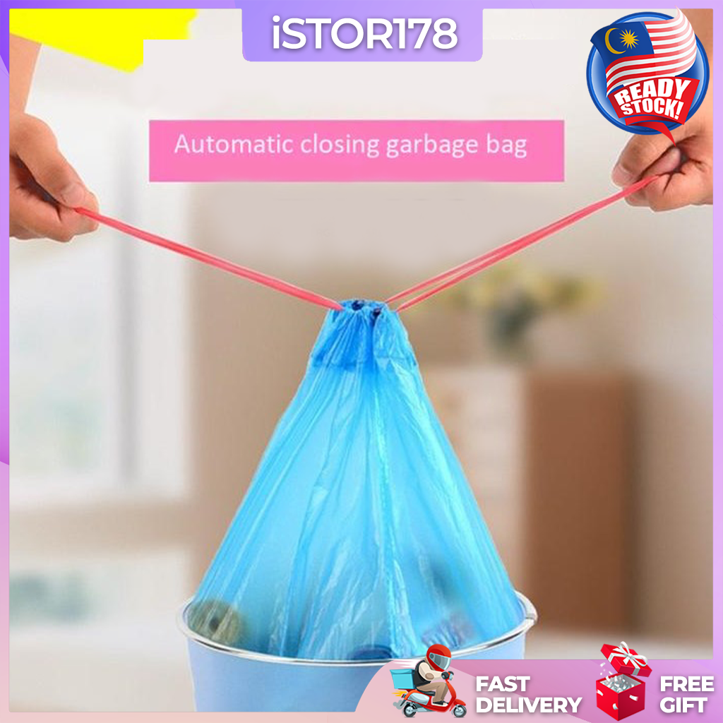 DRAWSTRING GARBAGE BAG/ TRASH BAG/ RUBBISH BAG/ DISPOSABLE ROPE PLASTIC ...