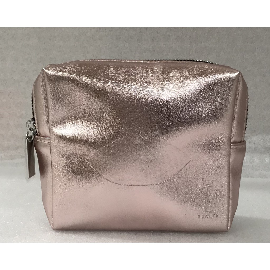 adc - YSL beauty Pouch Makeup Bag Cosmetic Metallic Silver Pink NEW