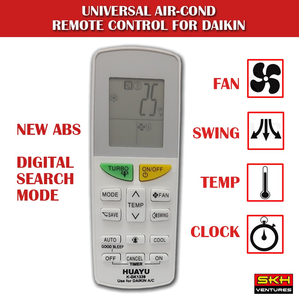 Huayu Multi Function Remote Control For Daikin Aircond/Alat Kawalan ...
