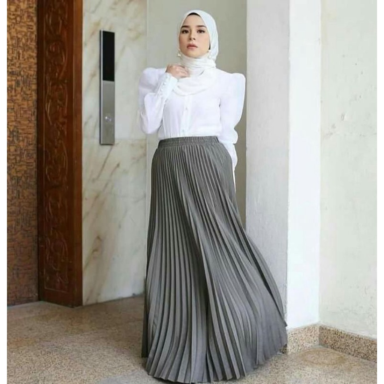 OVERRSIZE XL-3XL Plus Size Debra Plain Women Muslimah Pleated Skirt ...