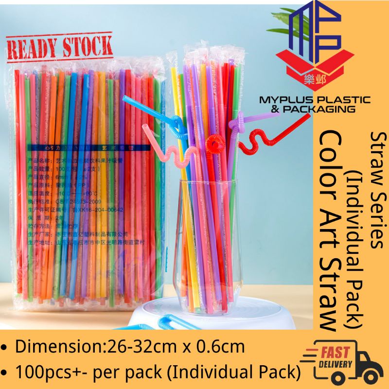 Color Art Straw 26cm Disposable Straw/ Individual Pack Flexible Straw Plastik 100pcs /Disposable