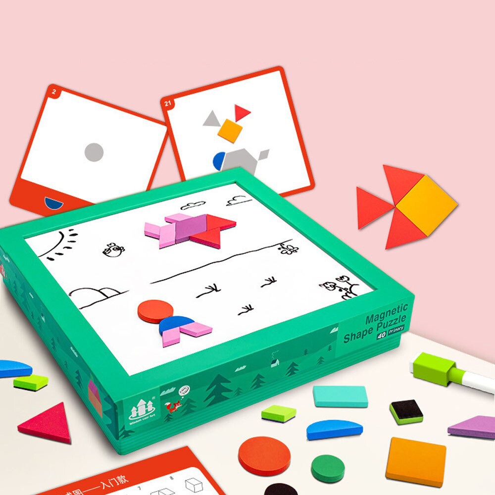 Kid Magnetic Jigsaw Puzzle Wooden Geometry Shape Cognition Early 3D ...