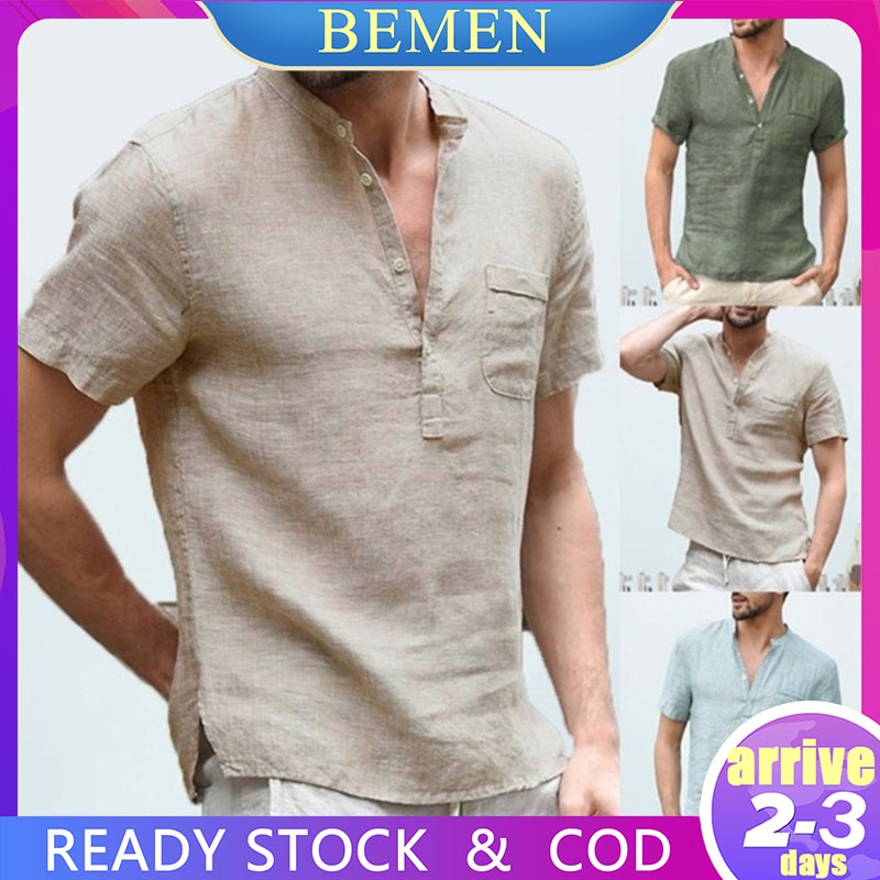Malaysia Spot🔥Bosamia Style Linen Shirt Man Shirt Comfortable Linen ...