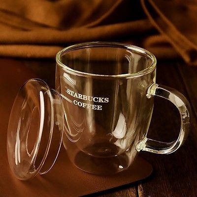 Bodum Starbucks Mermaid double wall glasses mug cup w/ handle & lid14 oz