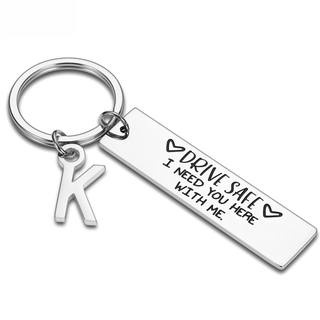 WINCSPACE "Drive Safe I Need You Here With Me" Keychain - Personalized 26-Letter Name Keychain Gift