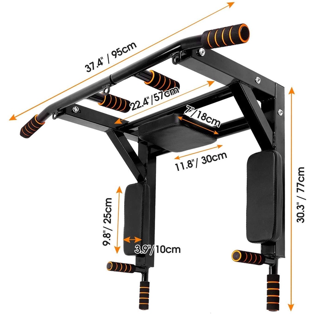 MIRA 2 in 1 Multi-Function Wall-Mounted Pull-up Bar and Dip Station Bar ...