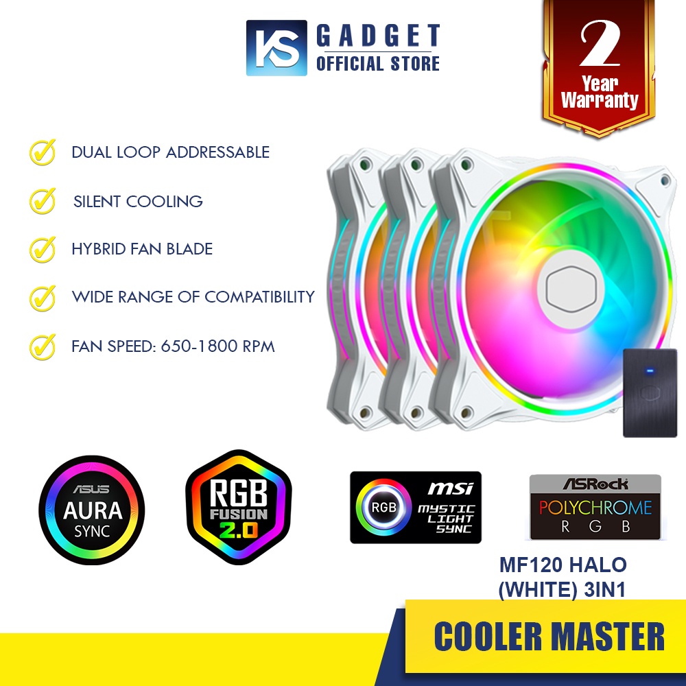 COOLER MASTER MASTERFAN MF120 ARGB HALO 3IN1 WHITE EDITION CASING FAN ...