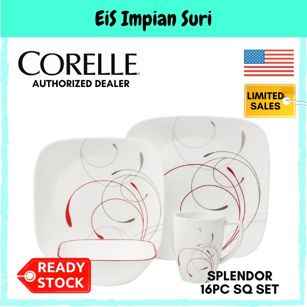 (Ready Stock!!) Corelle Splendor 16pc Square Dinnerware Set (1101053) Livingware Dinner Serve