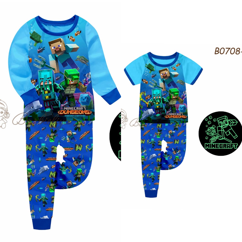 B0708 Minecraft Glow In The Dark sleepwear Pajamas Baju Tidur 3