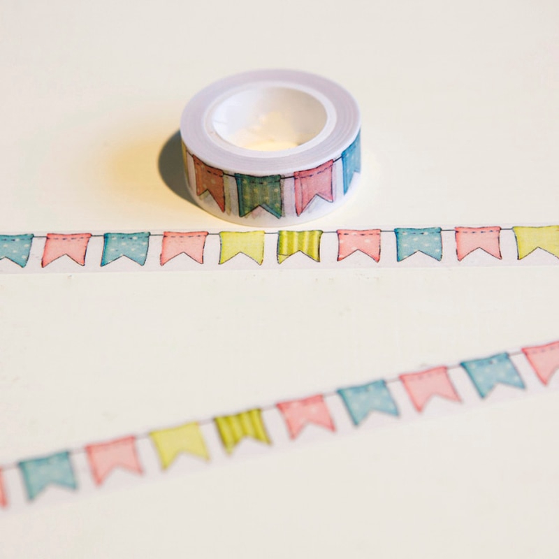 15mm*10m Japanese Washi Decorative Adhesive Tape Flags Pattern Masking