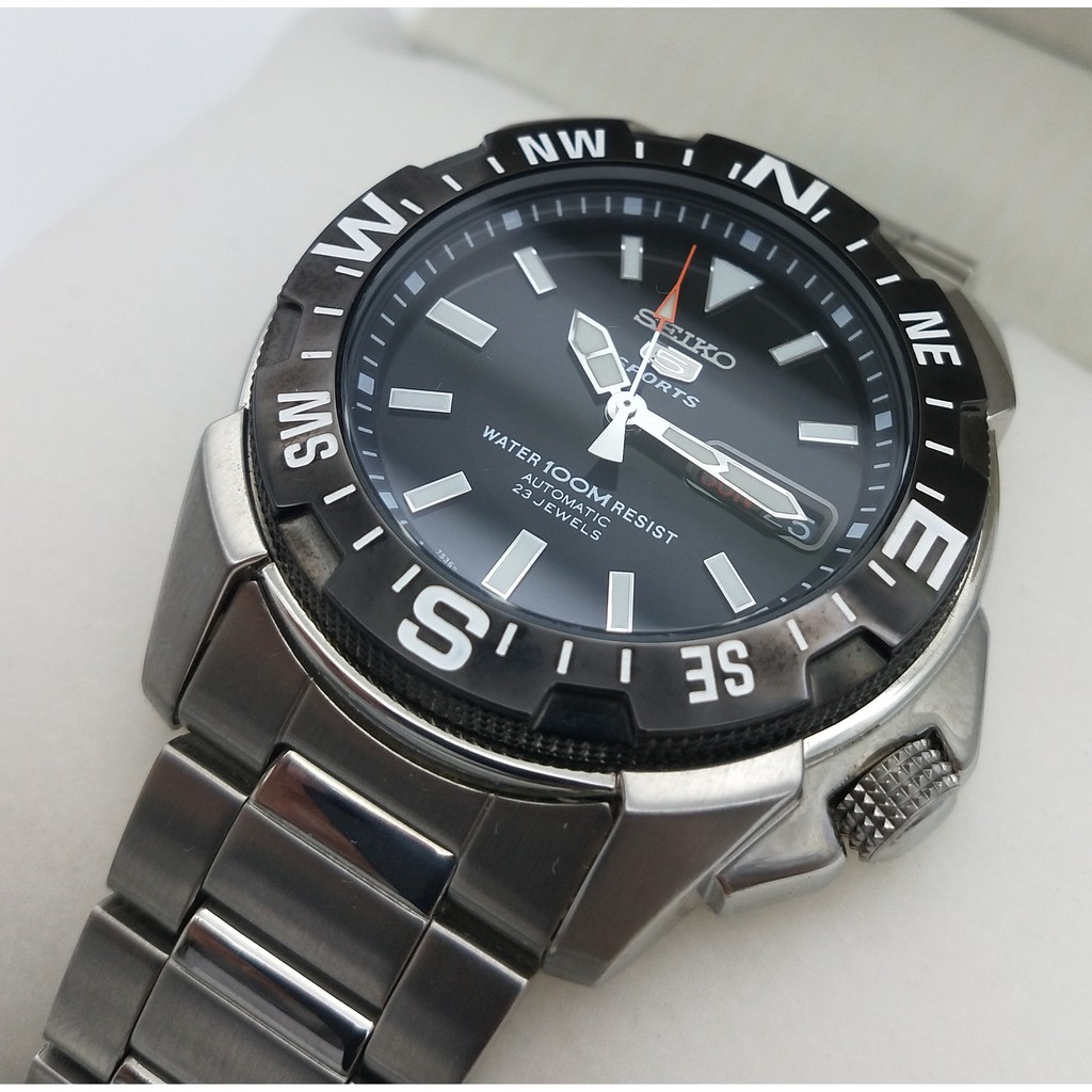 Seiko 5 Sports Compass Bezel Black Dial Auto