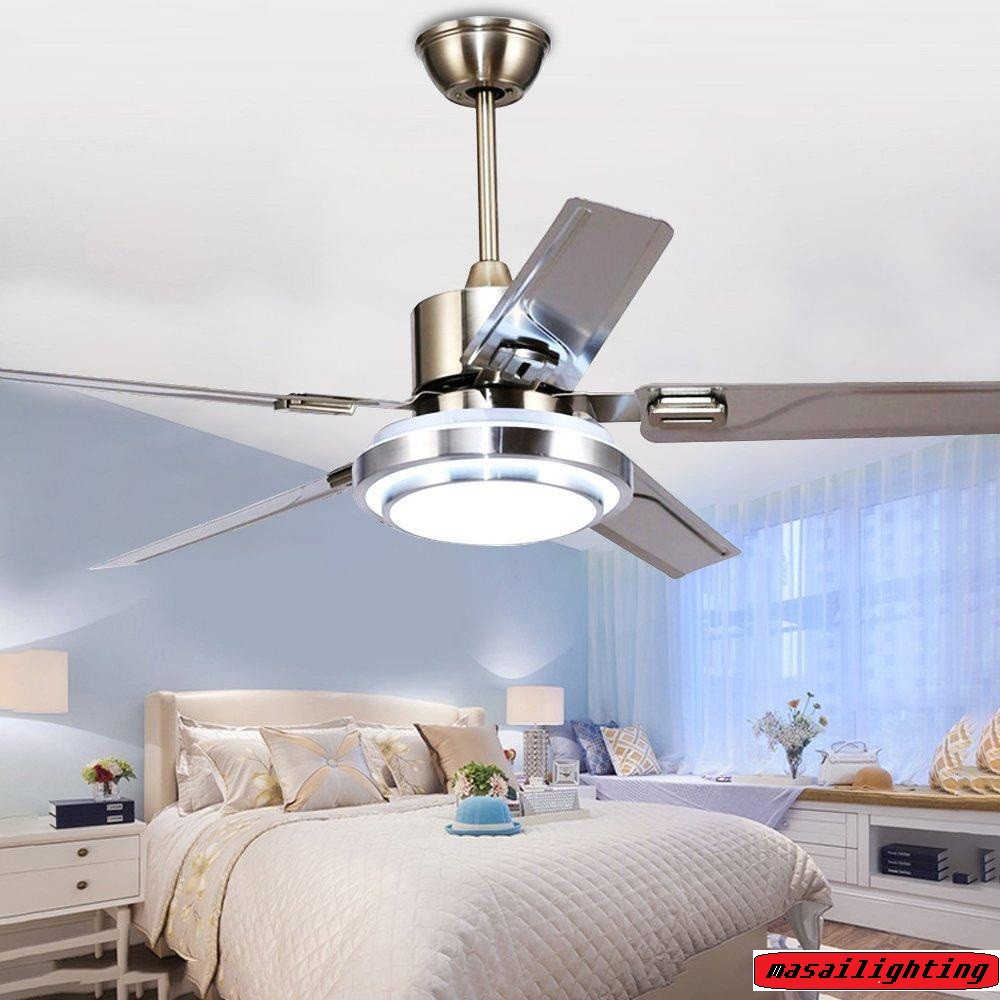 48/52 Inches Modern Led Ceiling Light Fan Dining Room Stainless Steel ...