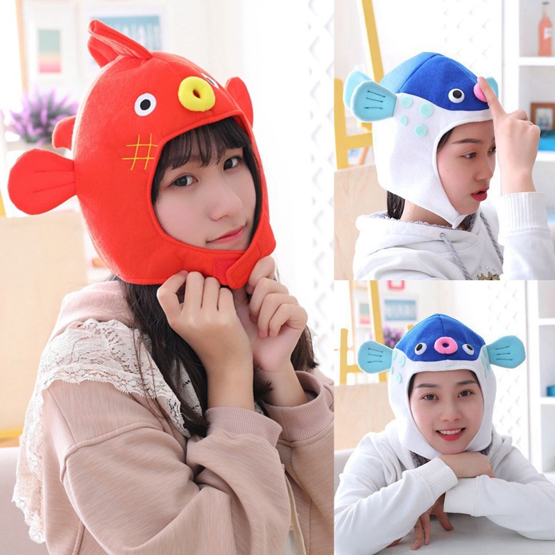 Cozy Halloween Funny Cartoon Puffer Fish Plush Hat Stuffed Toy Japanese ...