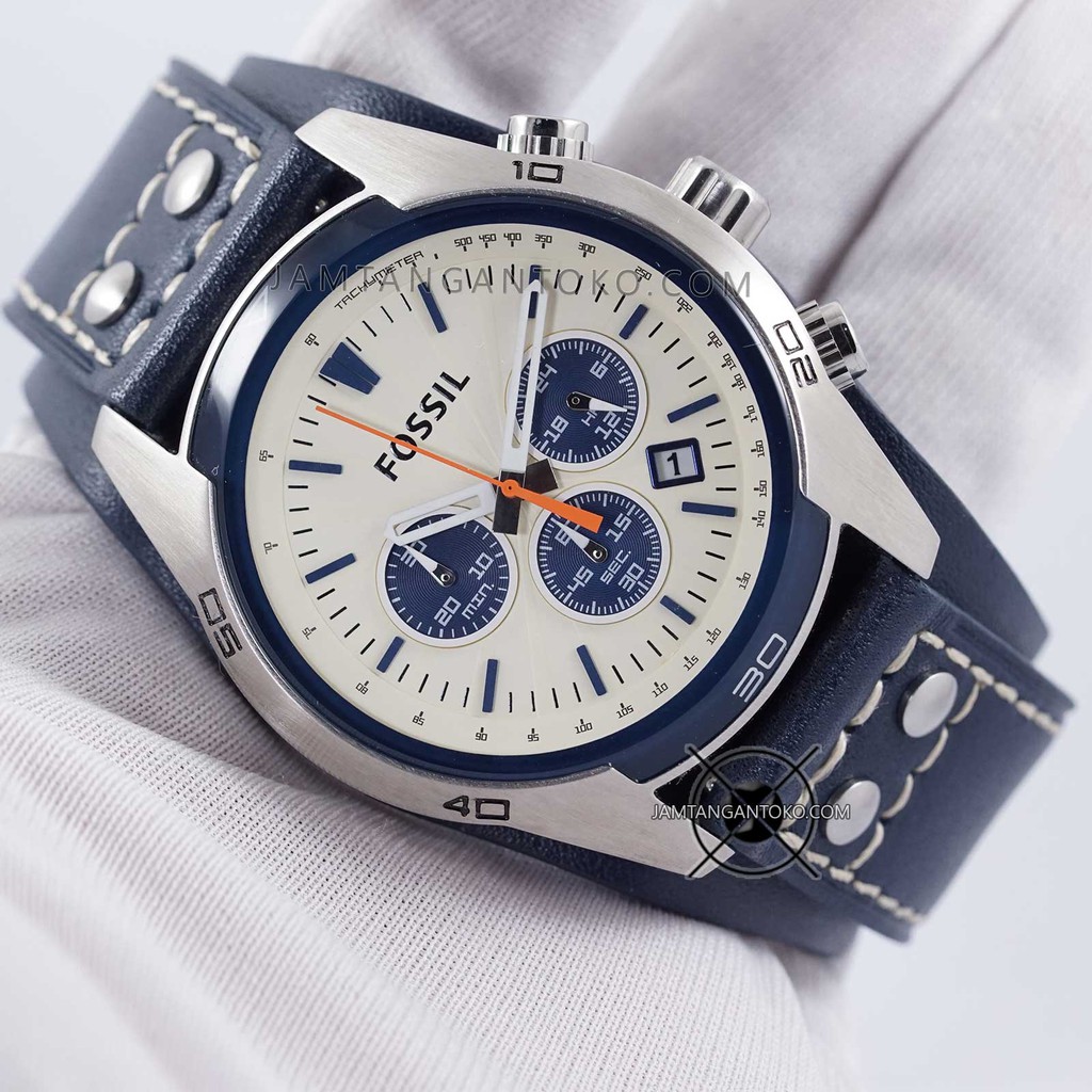 Original Fossil CH3051 Coachman Chronograph White Dial Blue Leather Men Watch Jam Tangan Lelaki Shopee Malaysia