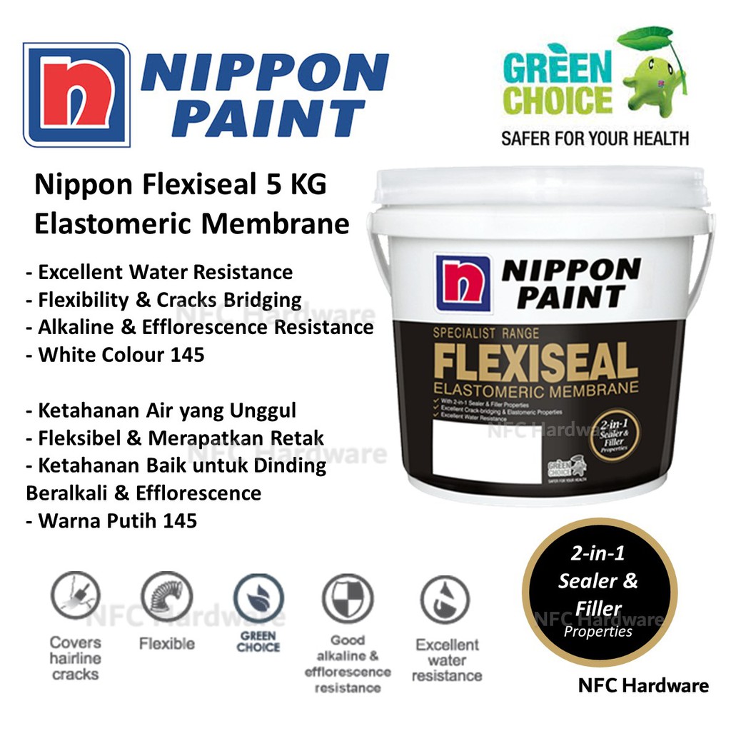 NIPPON FlexiSeal Elastomeric Membrane 5 KG - White (2-in-1 Sealer ...
