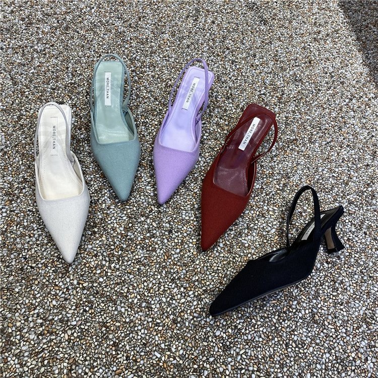 RAYA Heels Pointed Mid-Heel Shoes Back With Heels Korean Version ...
