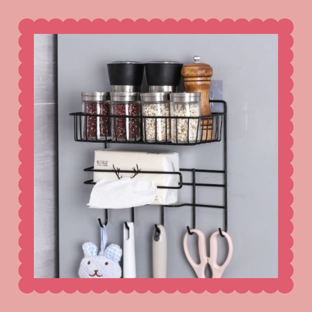 【Fast Delivery】 Kitchen Rack Organizer With Hooks Wall Mounted Easy ...