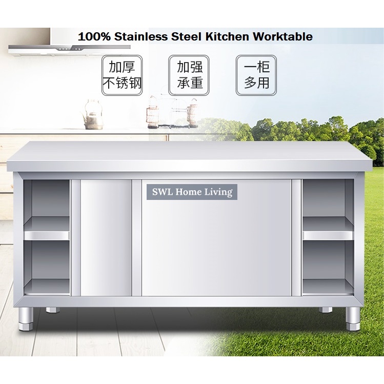 3-6FT Stainless Steel Kitchen Work Table Kitchen Storage Cabinet With ...