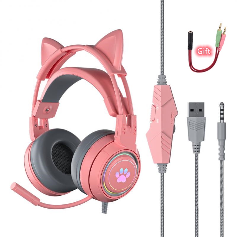 Pink Gaming Headset LED Microphone Pro Gamer Girl Headphones Mic for PC  Laptop