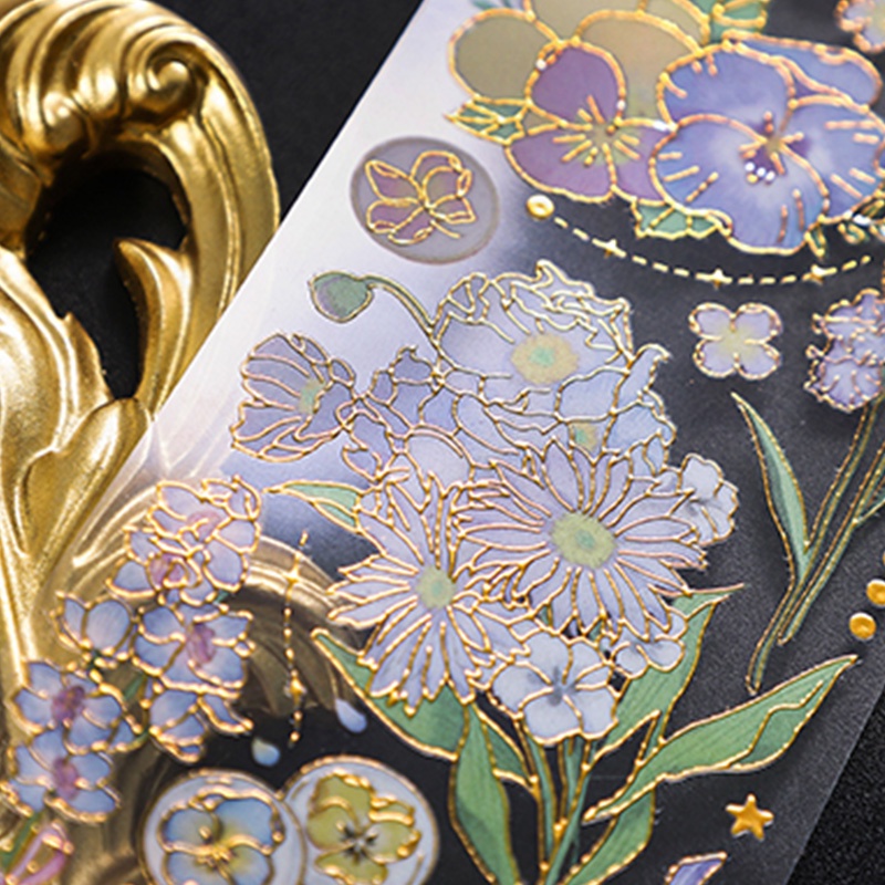 3 Sheets 3D Bronzing Dazzling Flowers Series Stickers Transparent PET ...