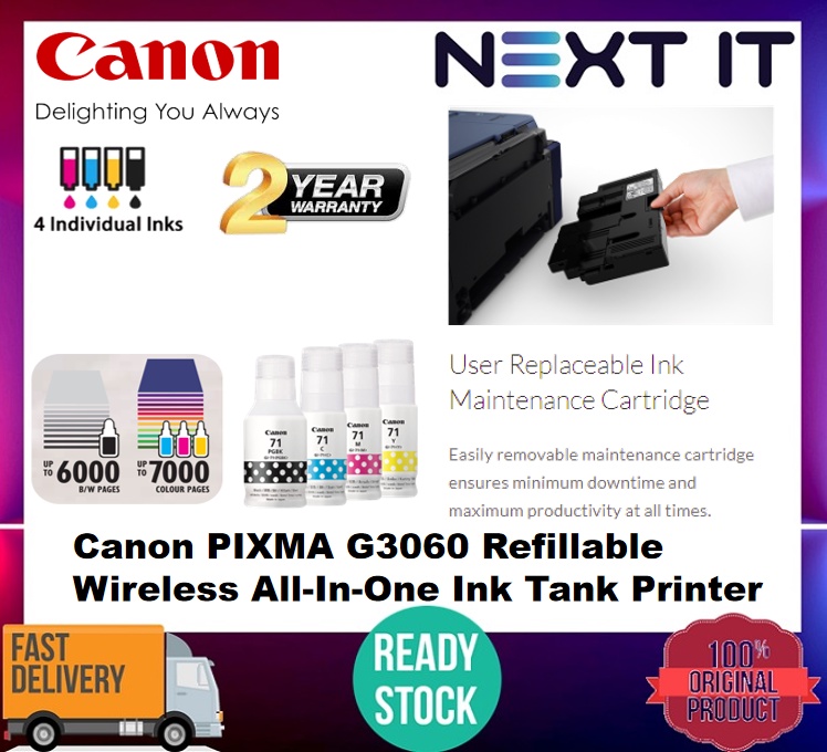 [READY STOCK] Canon PIXMA G3060 Refillable Wireless All-In-One Ink Tank ...
