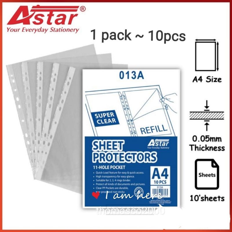 Astar A4 Sheet Protector Refill Pocket 11 Holes For 2/3/4 Binder Ring ...