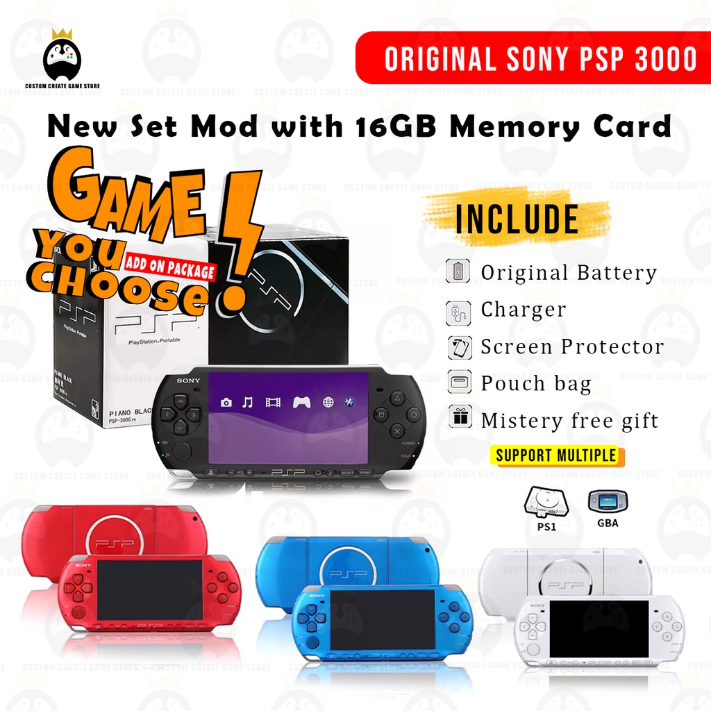 SONY PSP 3000 New Set With 32GB Memory Card (Full Games) Original Battery +  AC ADAPTER + Pouch BAG + Screen Protector | Shopee Malaysia