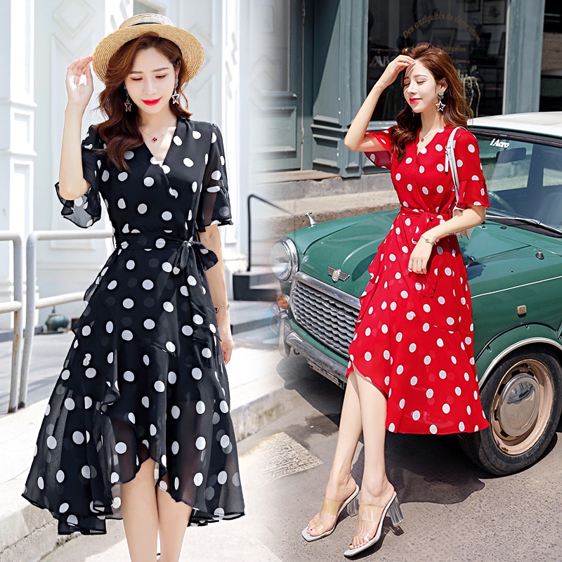 Polka Dot Sexy Long Sleeves O Neck Dress