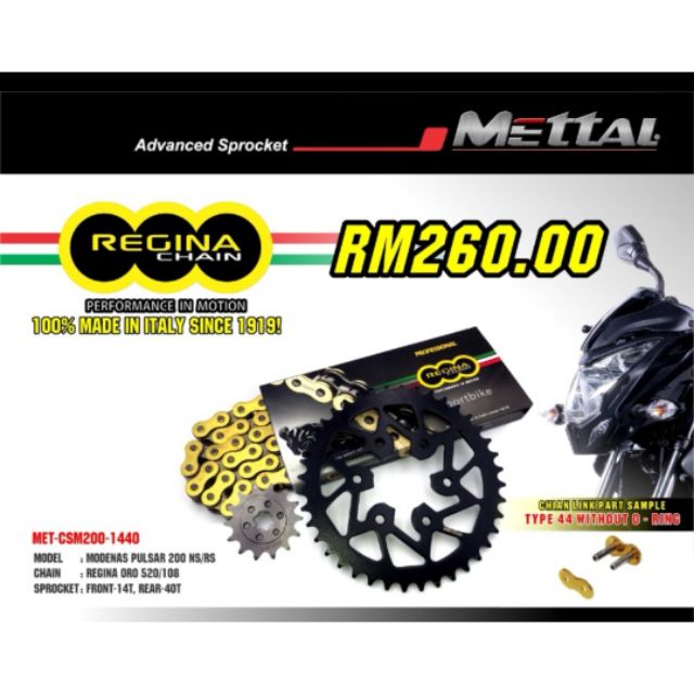 REGINA PULSAR 200 NS, RS Sprocket Chain Kit 14T, 40T (520 108L