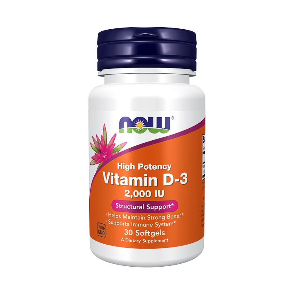 NOW Supplements Vitamin D3 2000 IU High Potency Structural Support (30