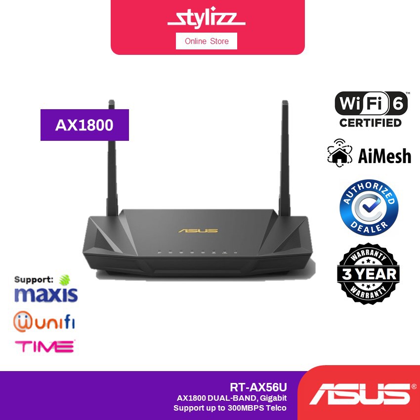 ASUS Router RT-AX56U AX1800 MU-MIMO and OFDMA Dual Band WiFi 6 Router ...