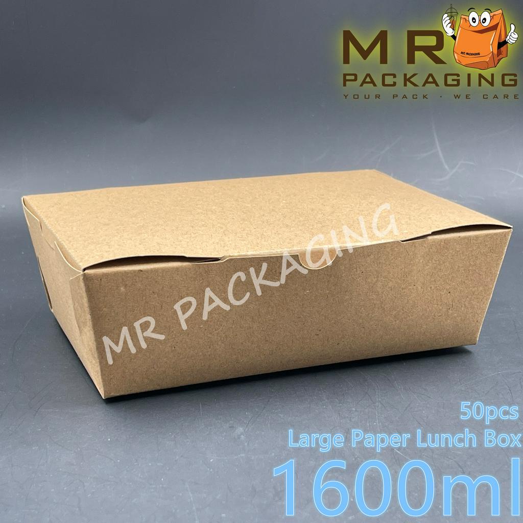 Large Paper Lunch Box - Brown ( 50pcs± ) Large 1600 ml - Disposable Paper Lunch Box - Abbaware Abba ware