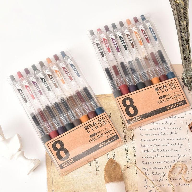 Bocai retro color press gel pen 0.5mm student color pen to take notes ins  simple high-value suit