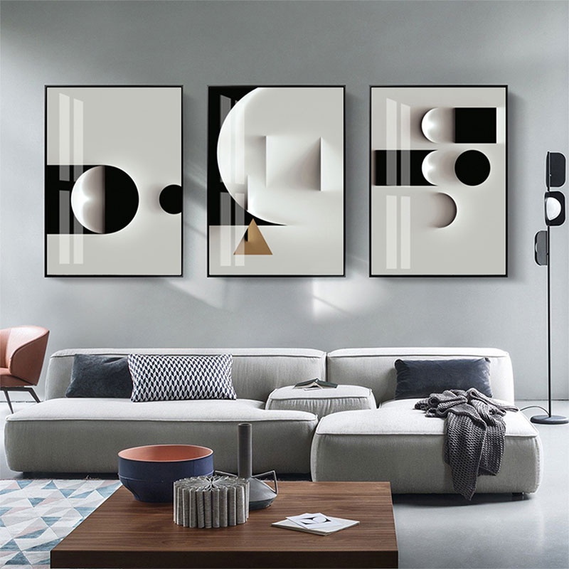 Abstract Geometric Canvas Painting Black and White Wall Art Print ...