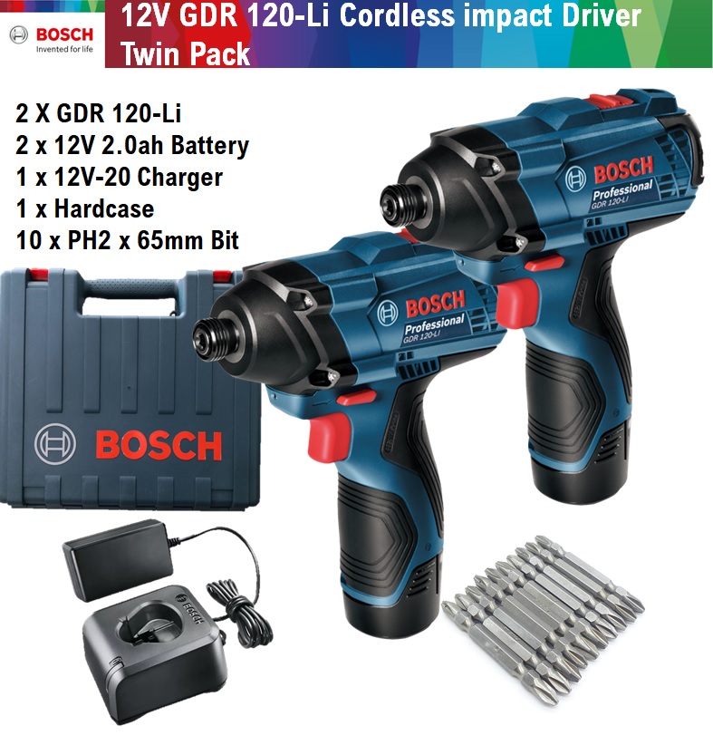 BOSCH 12V GDR 120 Li Cordless Impact Driver Twin Pack Set Shopee