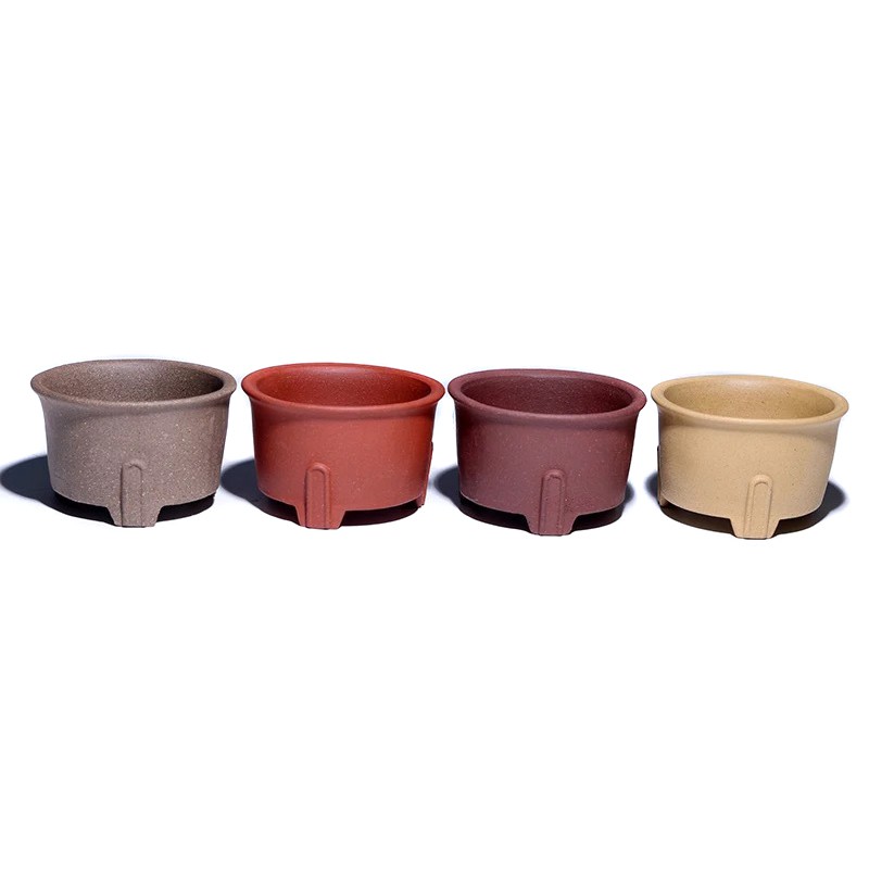 Dark Red Chinese Yixing Zisha Shohin Bonsai Pot – 15x15x4cm – Small Round Unglazed Pot